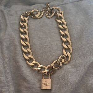 Louis Vuitton Gold Chain Necklace with Lock Pendant.